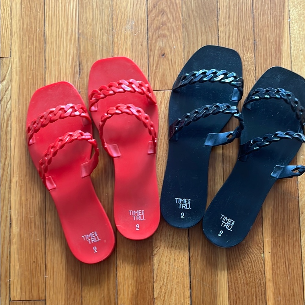 Time and Tru Red and Black Braided Sandals